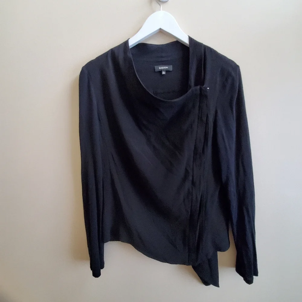 ARITZIA Babaton Medium Size Oliver Black Blouse Jacket Moto Zip Crepe Viscose - Picture 5 of 15
